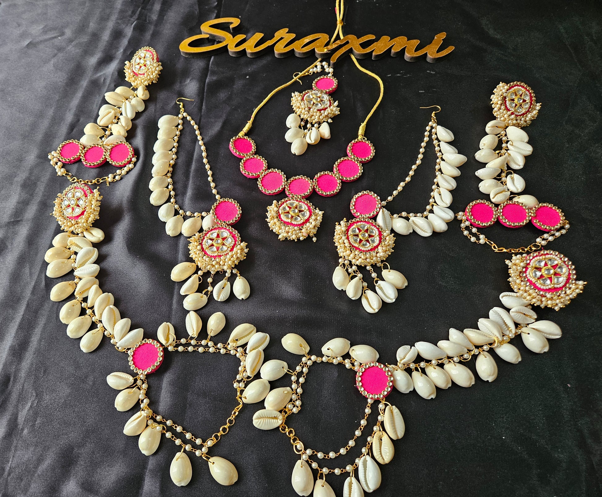 Pink shell Kundan jewellery