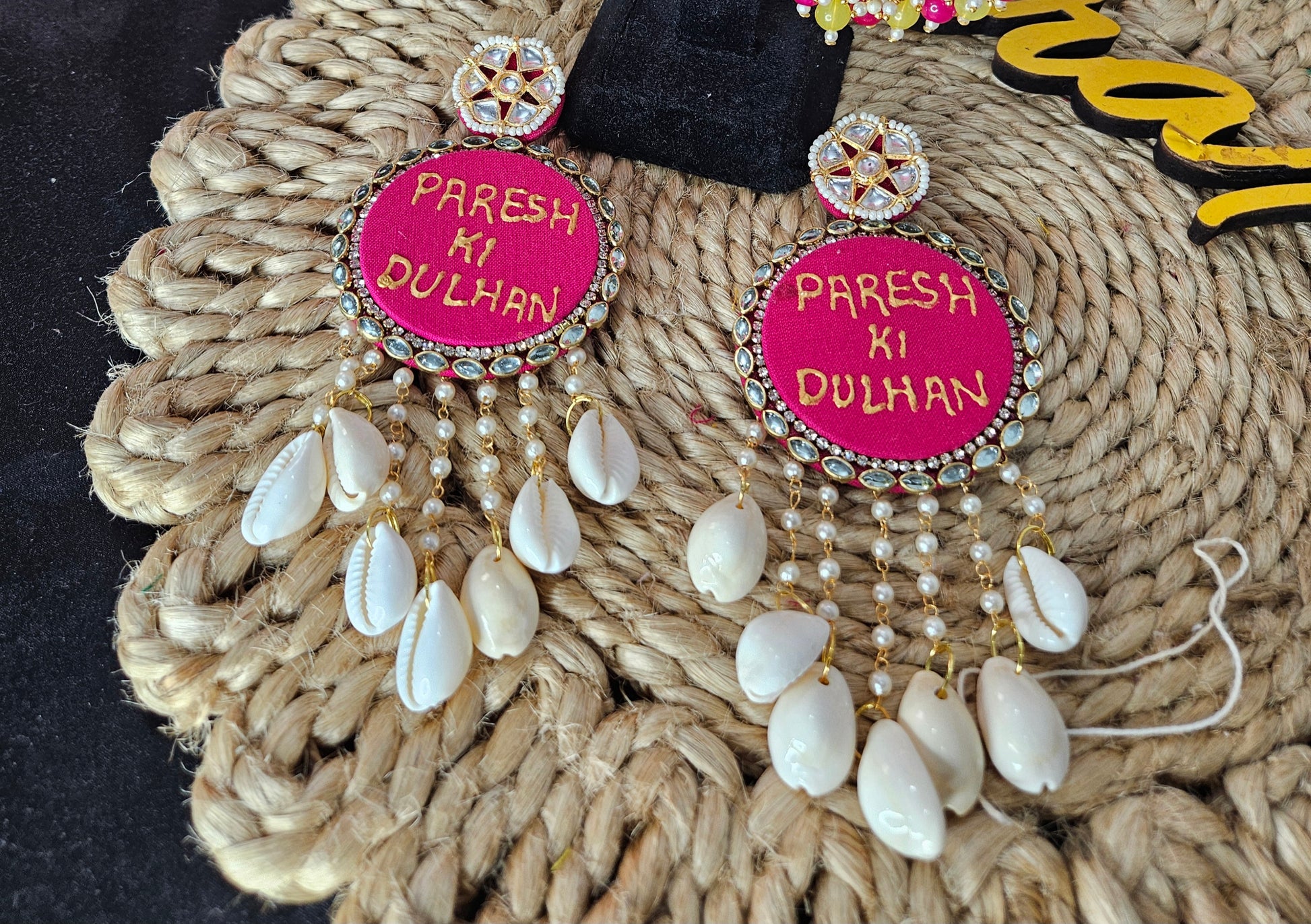 Name shell Kundan earrings