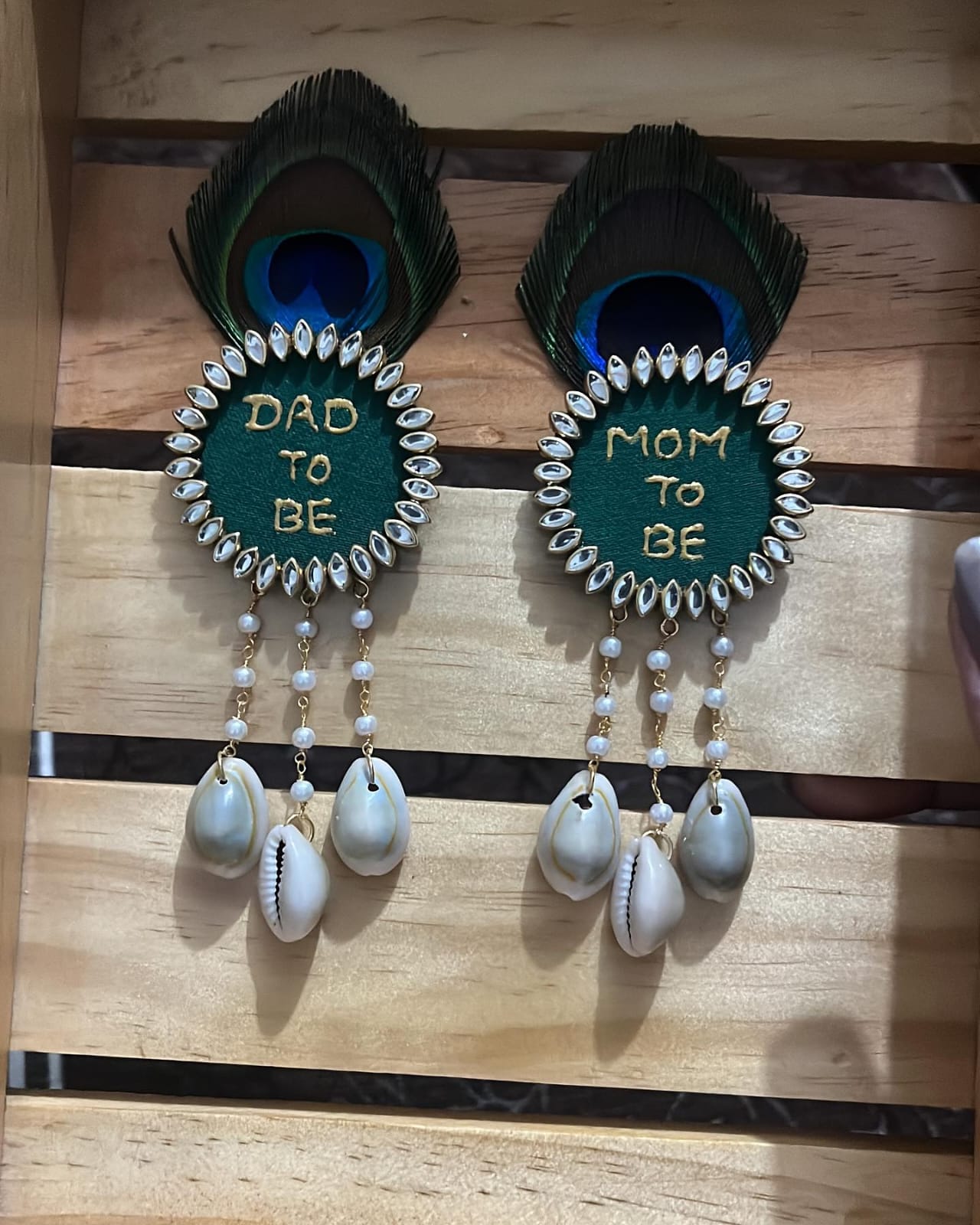 Mom dad shell brooches