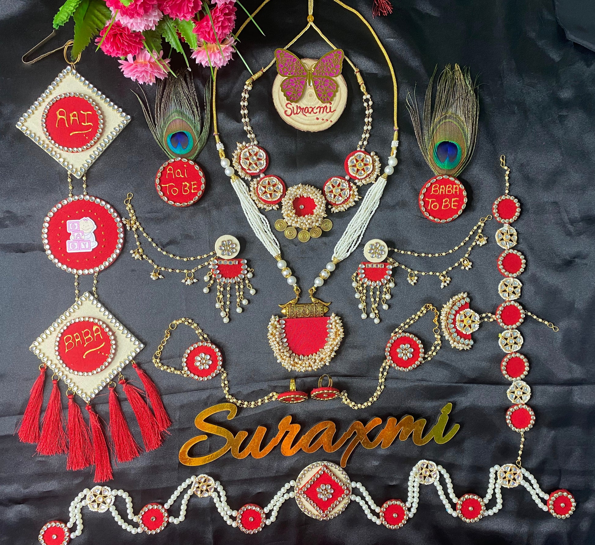 Red & off white Babyshower jewellery