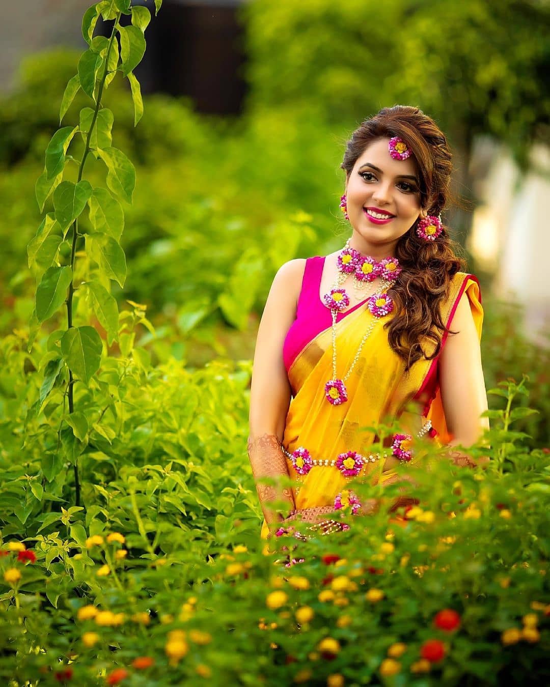 Pink yellow floral jewellery