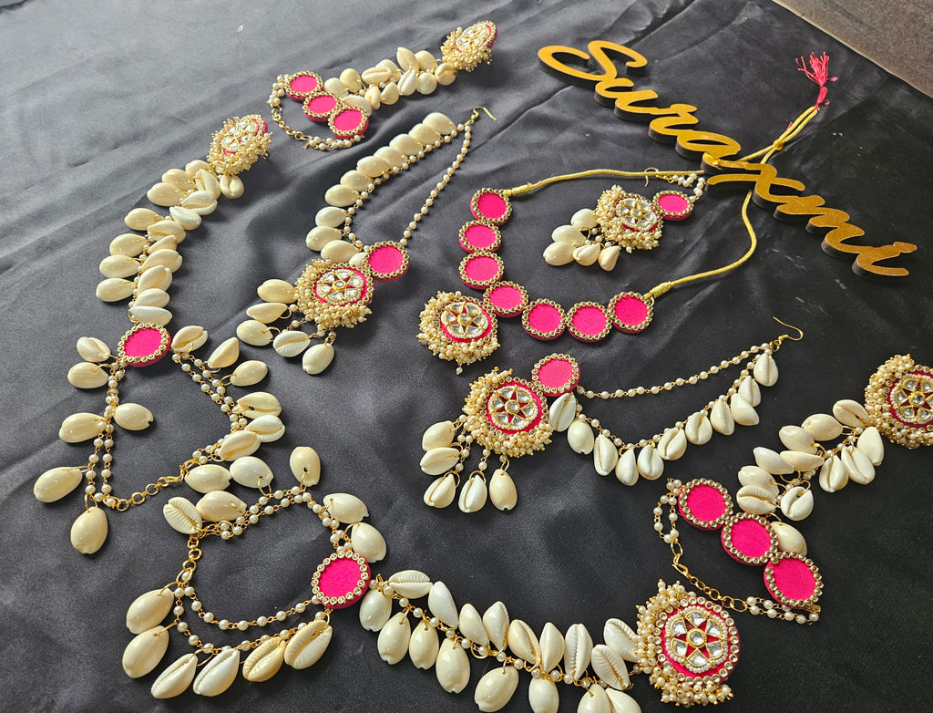 Pink shell Kundan jewellery