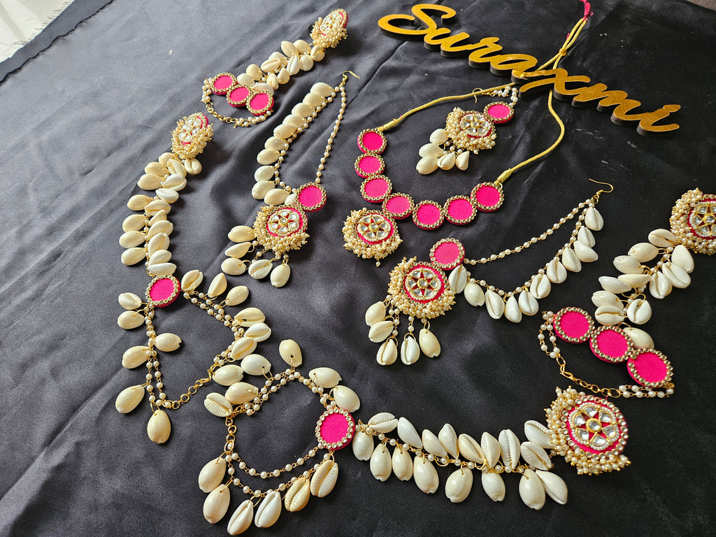 Pink shell Kundan jewellery