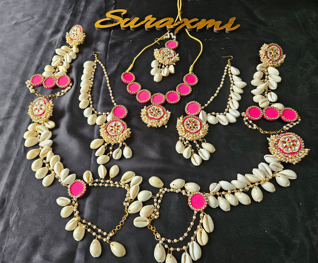 Pink shell Kundan jewellery