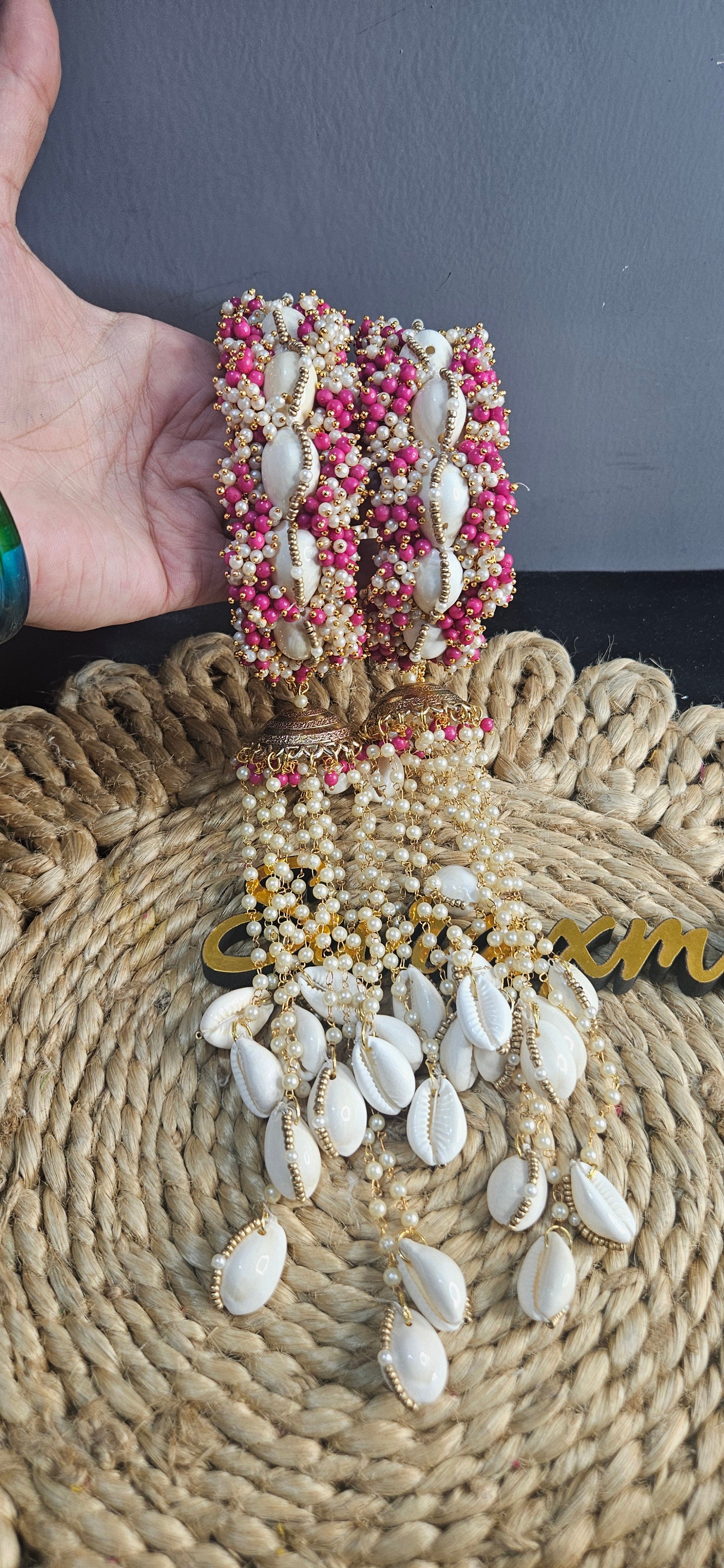 Pink white shell kada with kalire