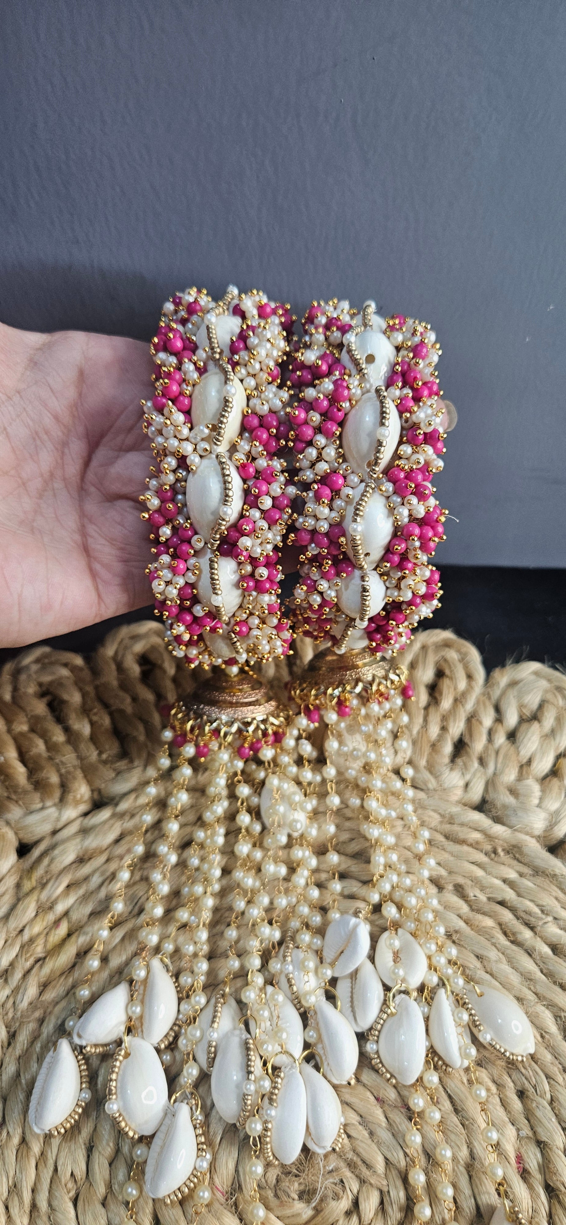 Pink white shell kada with kalire