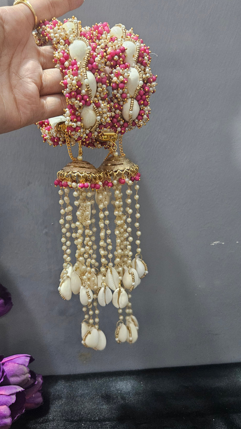 Pink white shell kada with kalire