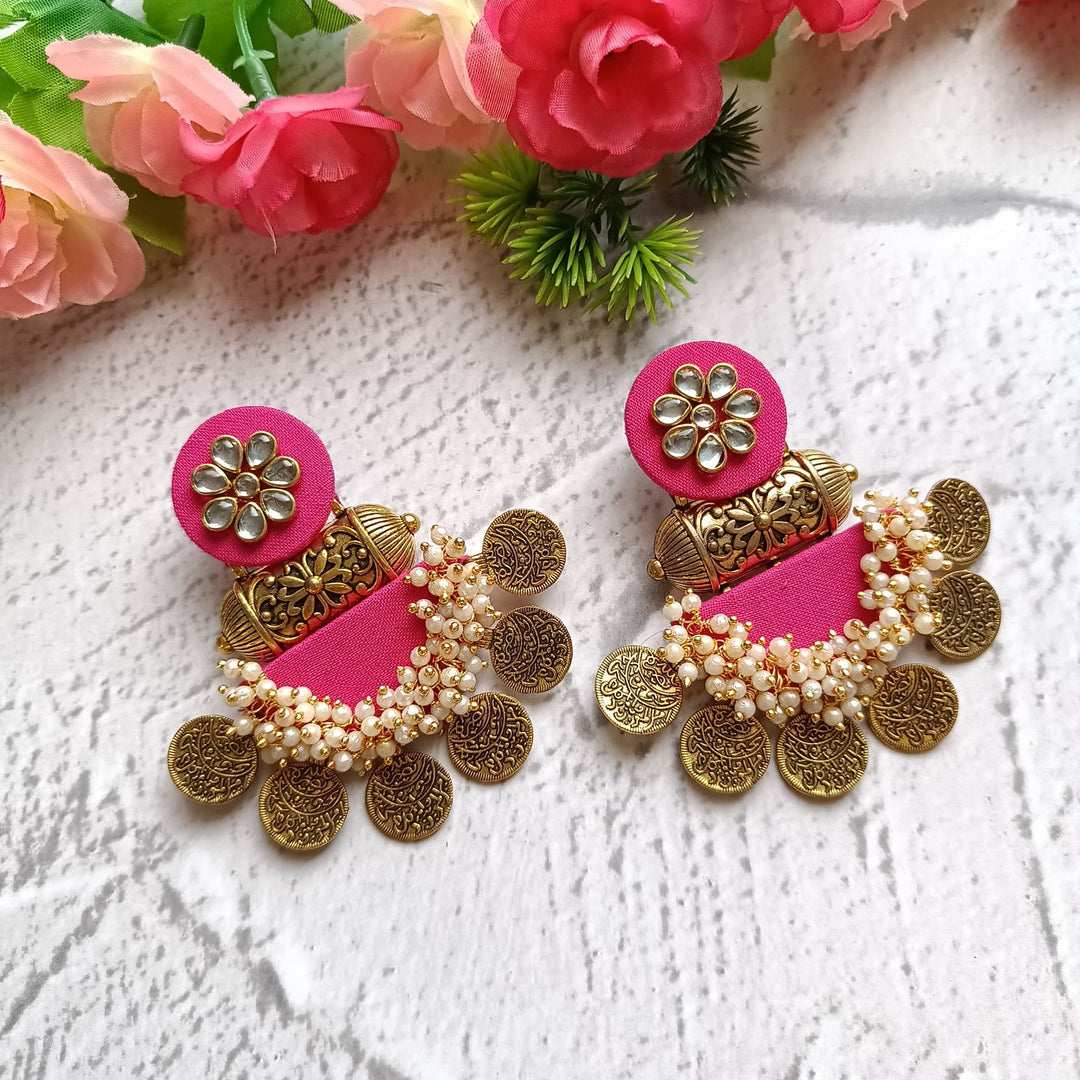 Pink coin earrings