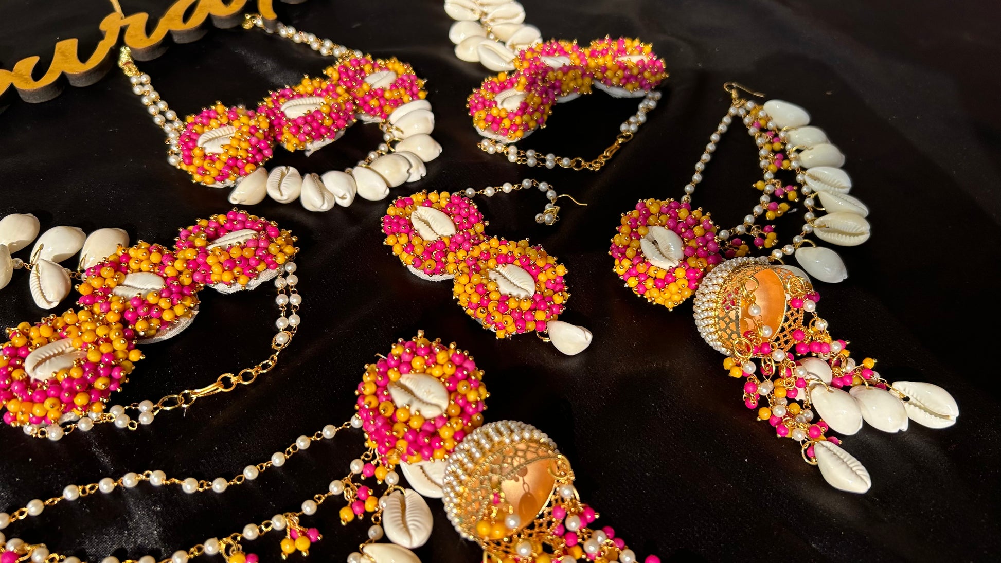 Pink mustard shell jewellery