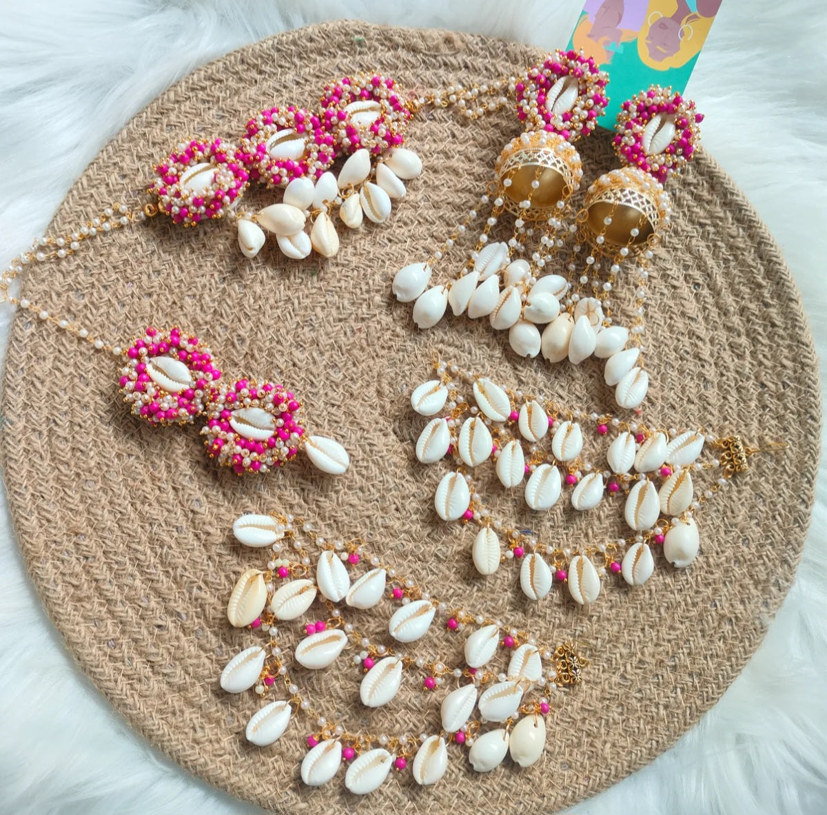 Pink white shell jewellery