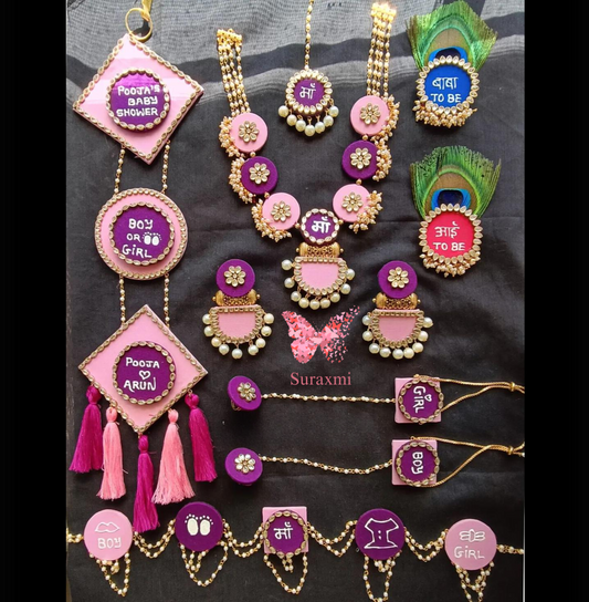 Baby Shower Pink Purple Handmade Fabric Ethnic Jewellery Set