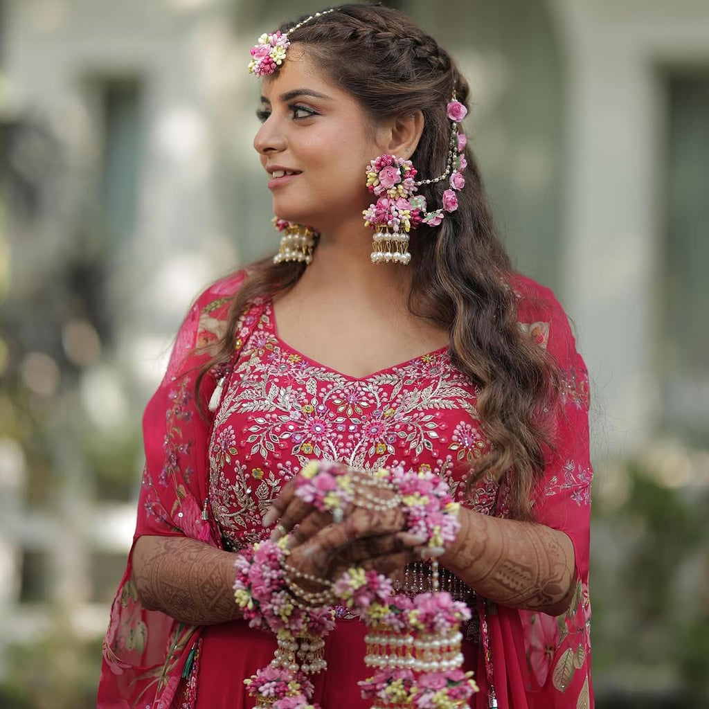 Pink yellow floral jewellery