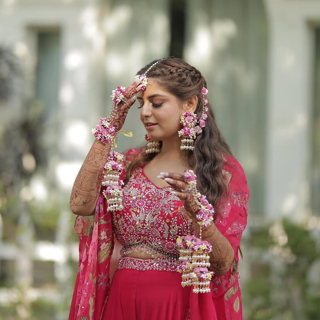 Pink yellow floral jewellery