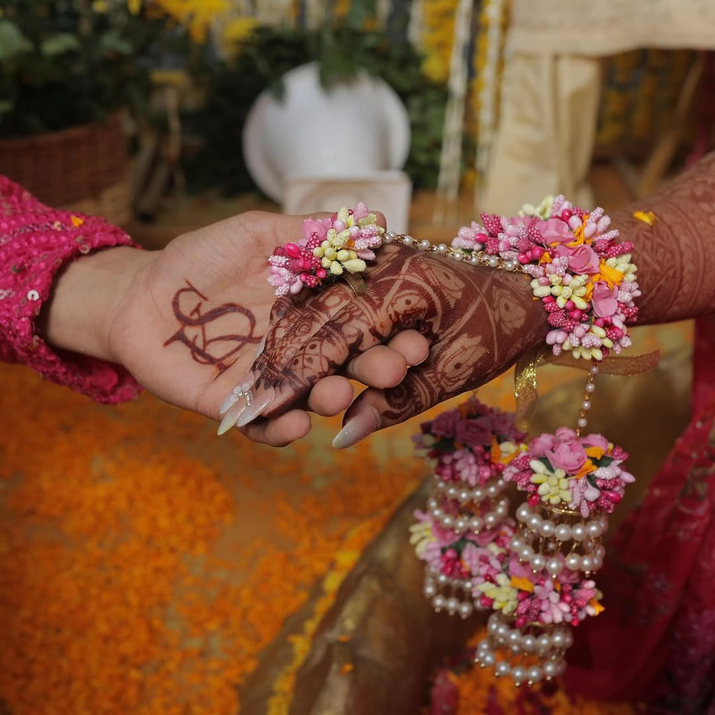 Pink yellow floral jewellery