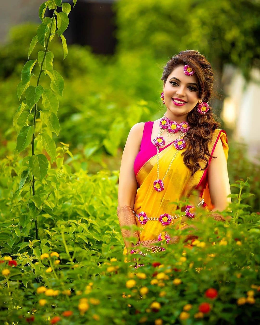 Pink yellow floral jewellery