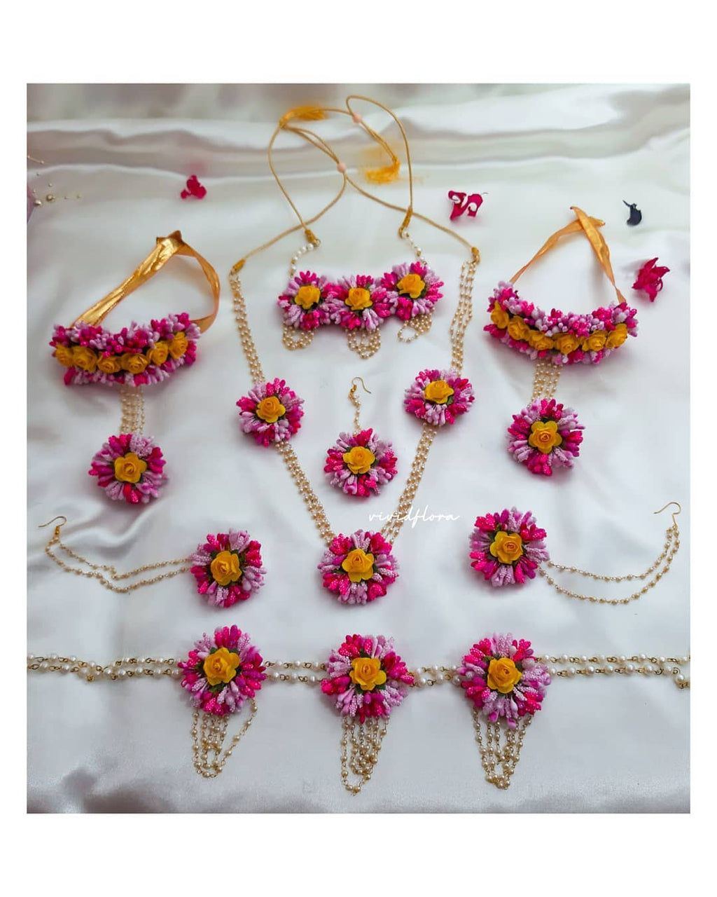 Pink yellow floral jewellery